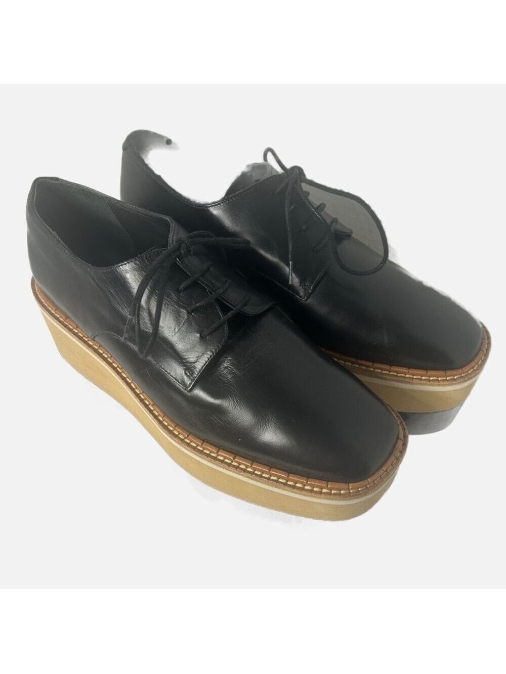 NEW Paloma Barcelo Spain Chunky Black Platform Calfskin Leather Women’s Shoes